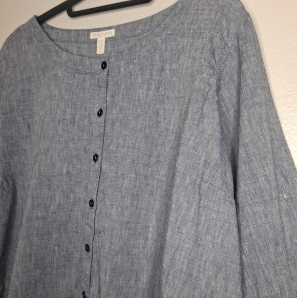 Eileen Fisher Blue Gray Button-Down Shirt Linen Organic Cotton 2X - Picture 5 of 16